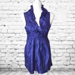 Blue Note Women's Metallic Blue Ruffled Sleeveless Tunic Top Blouse
